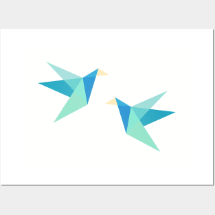 Blue and Orange Paper Cranes Posters and Art